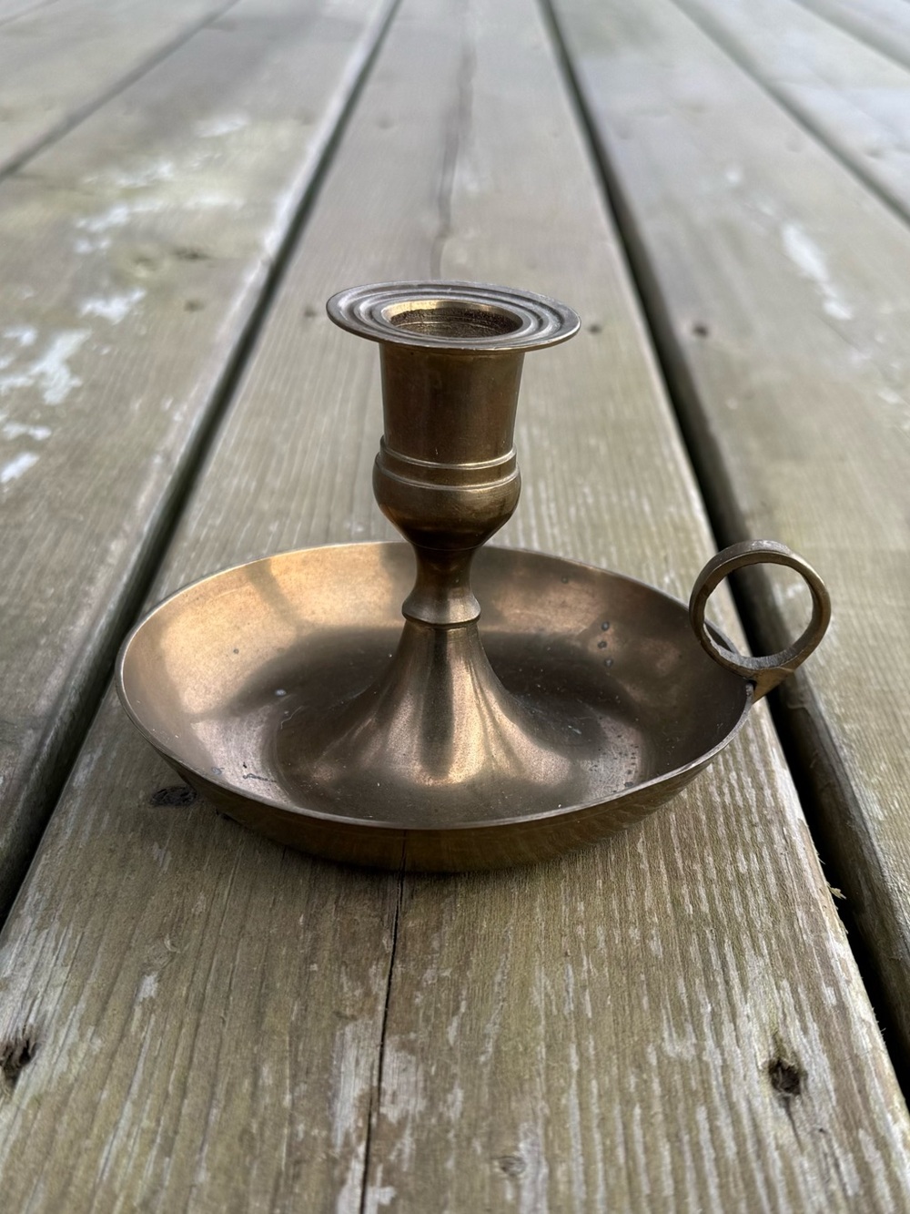 Vintage Solid Brass Chamberstick Candle Holder Made in India Retro Boho Decor